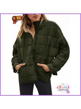 Oversized Lightweight Quilted Puffer Jacket Zip Packable Travel Coat Women